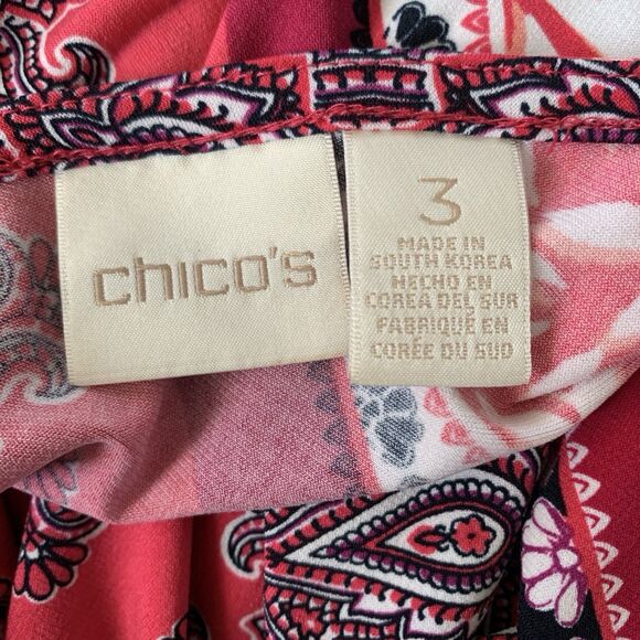 Chico's One Shoulder Blouse Slinky Stretchy Paisley Scarf Print Size 3 (XL) Pink - Picture 16 of 16